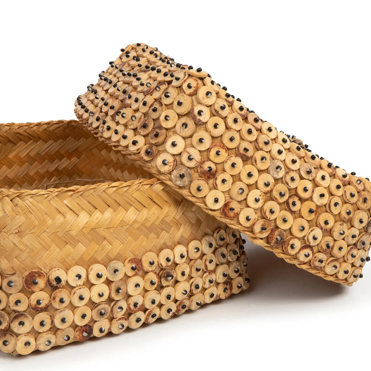 Coffret décoratif en coquilles de coco motif pastilles bois naturel