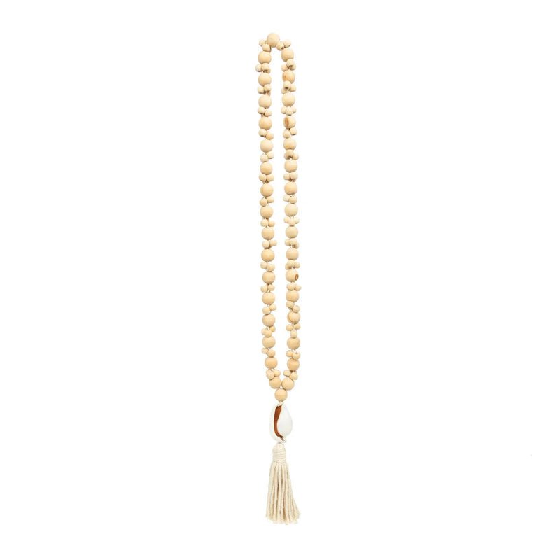 Collier décoratif coquillage et perles bois naturel blanc écru