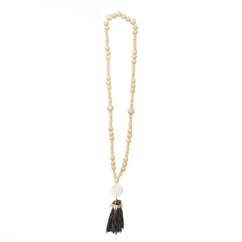 Collier décoratif coquillages et bois noir naturel à suspendre