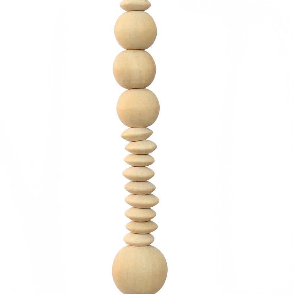 Collier décoratif en perles de bois naturelles, tan clair, formes variées