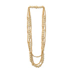 Collier décoratif en perles de bois naturel beige multi-brins