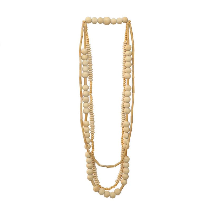 Collier décoratif en perles de bois naturel