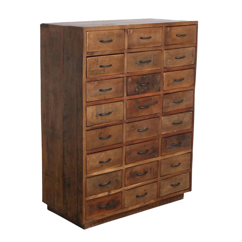 Commode apothicaire bois recyclé brun à 24 tiroirs – 80x40 cm