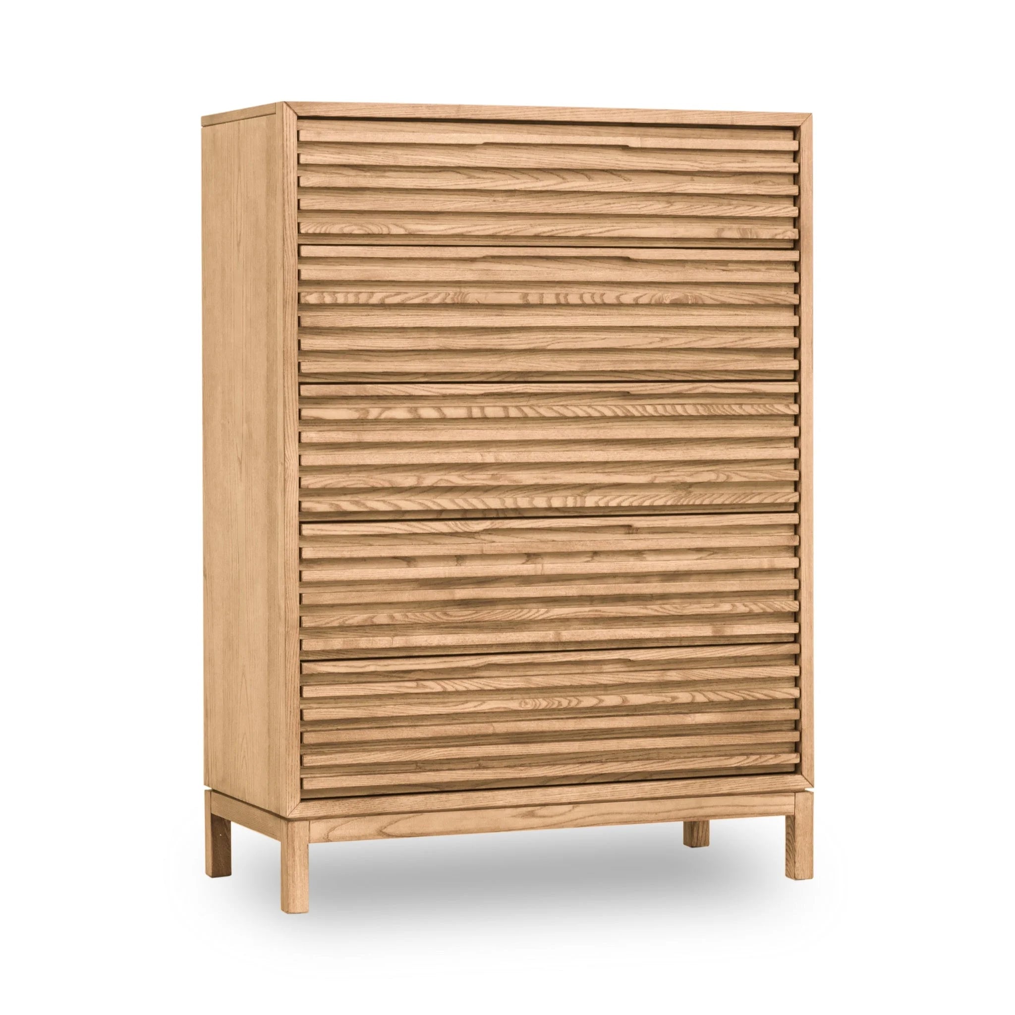 Commode minimaliste bois clair 132x46 cm portes ajourées chêne clair