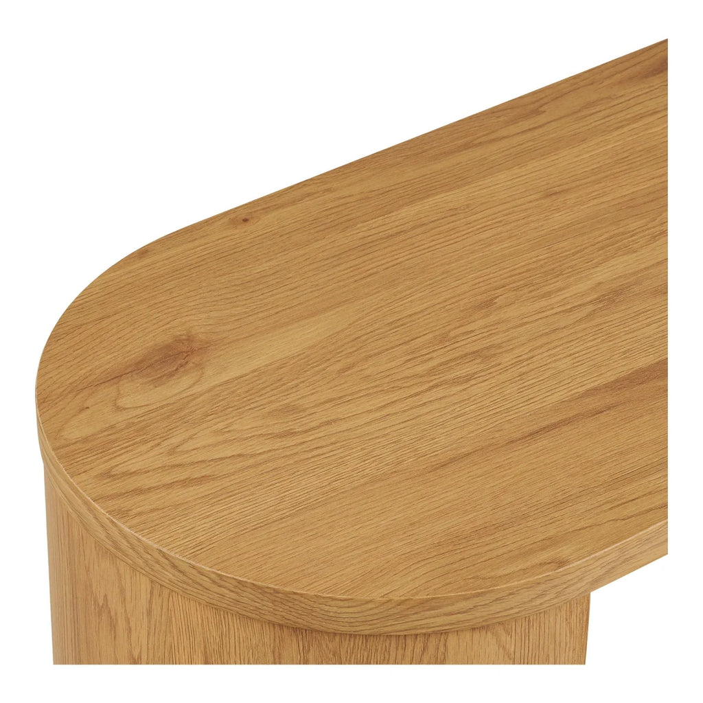 Console en bois de chêne clair pieds arrondis ovale 114x38 cm