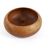 Coupe décorative ronde en bois de teck massif, fini brun chaud et veinage naturel