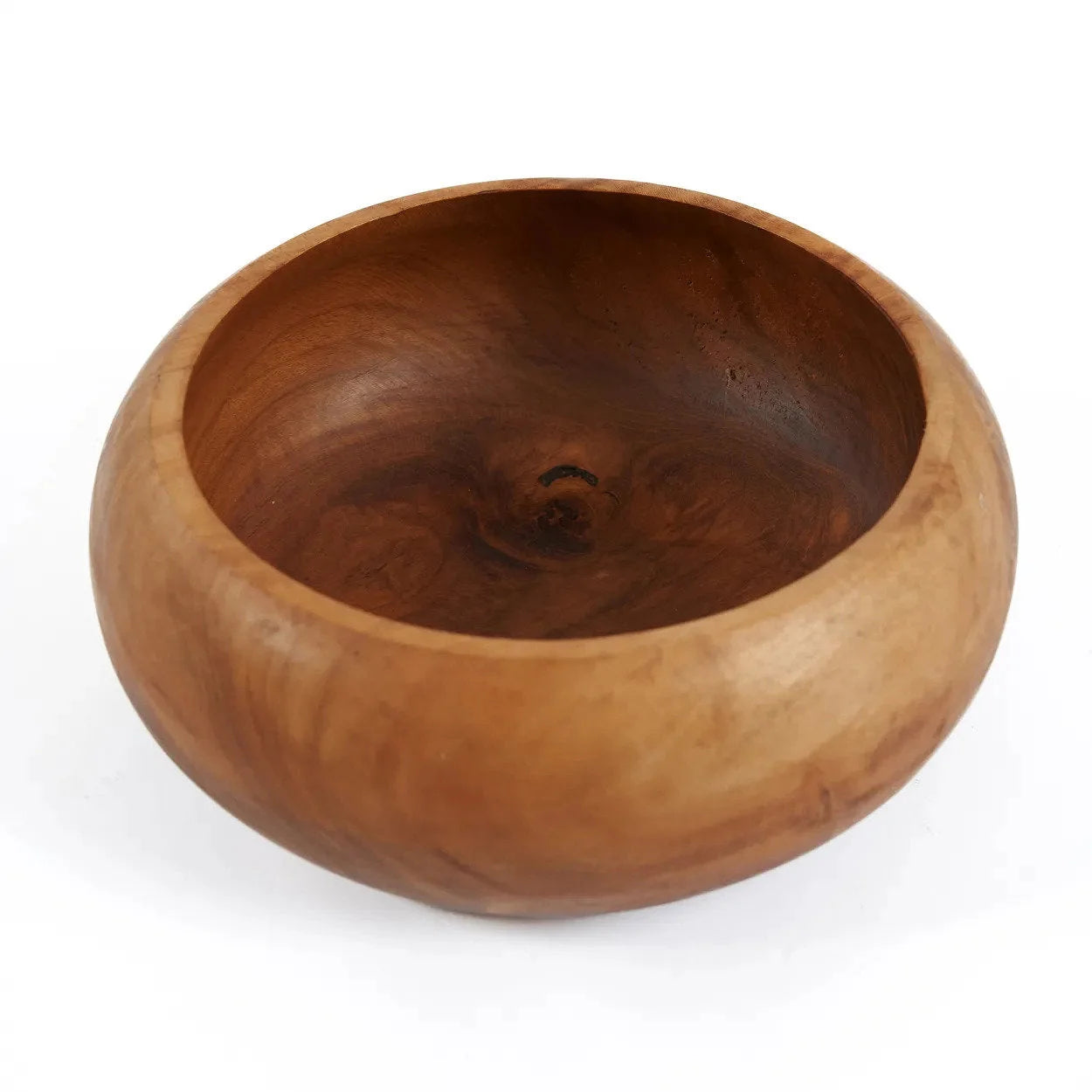 Coupe décorative ronde en bois de teck massif, fini brun chaud et veinage naturel