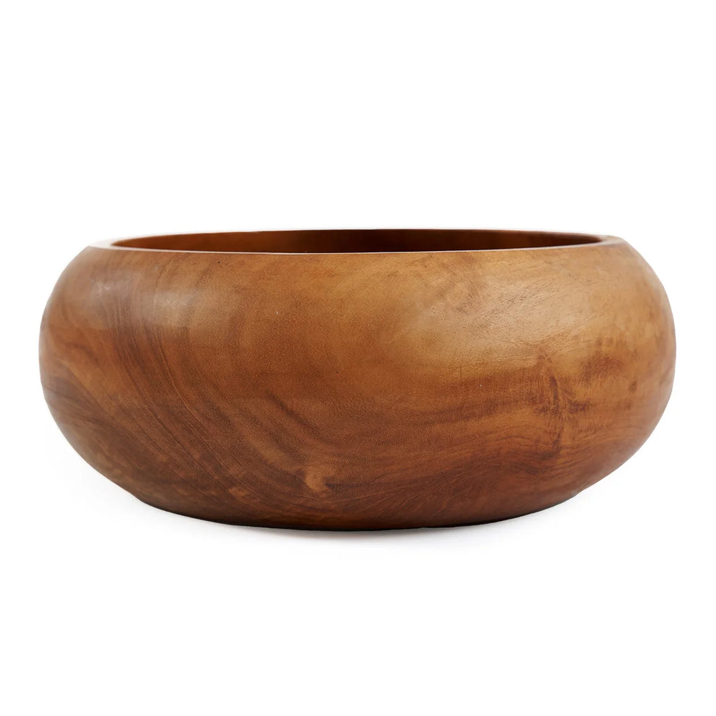 Coupe décorative ronde en bois de teck massif, grain naturel ambré