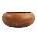Coupe décorative ronde en bois de teck massif, grain naturel ambré