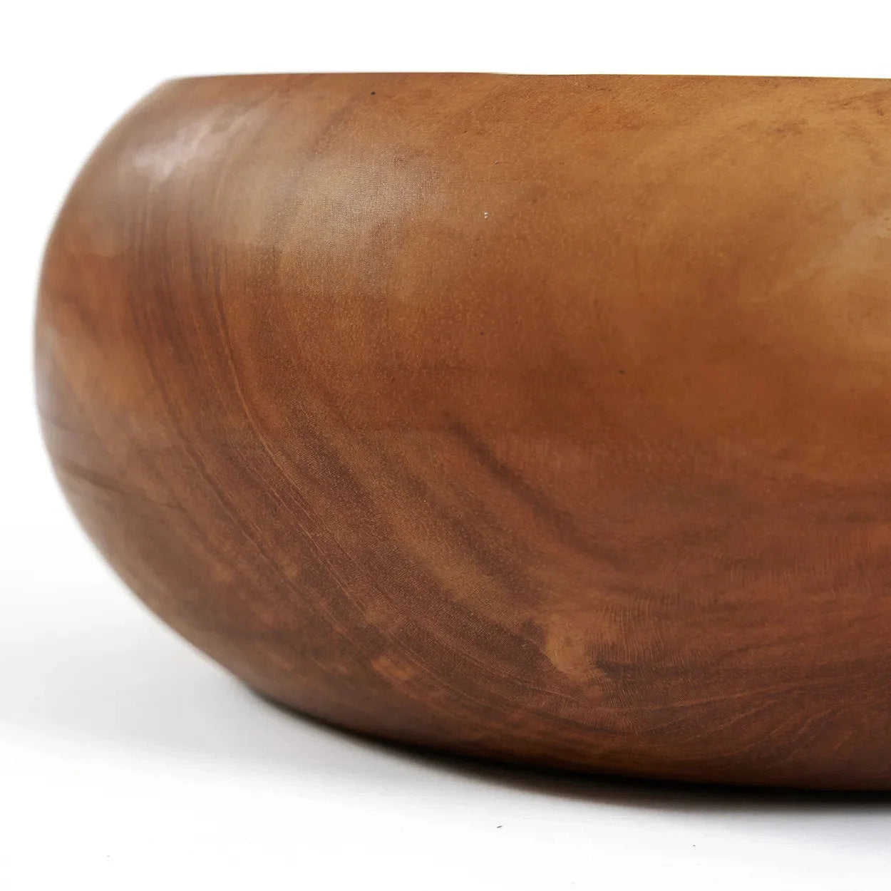 Coupe décorative ronde en bois de teck massif, fini ambré lisse