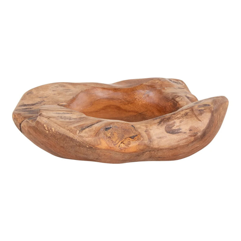 Coupe décorative en bois de teck sculpté forme organique – Ø20 cm