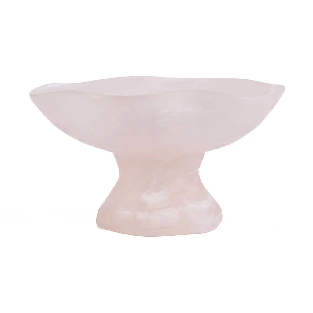 Coupe décorative en résine rose marbrée translucide sur pied organique sculptural
