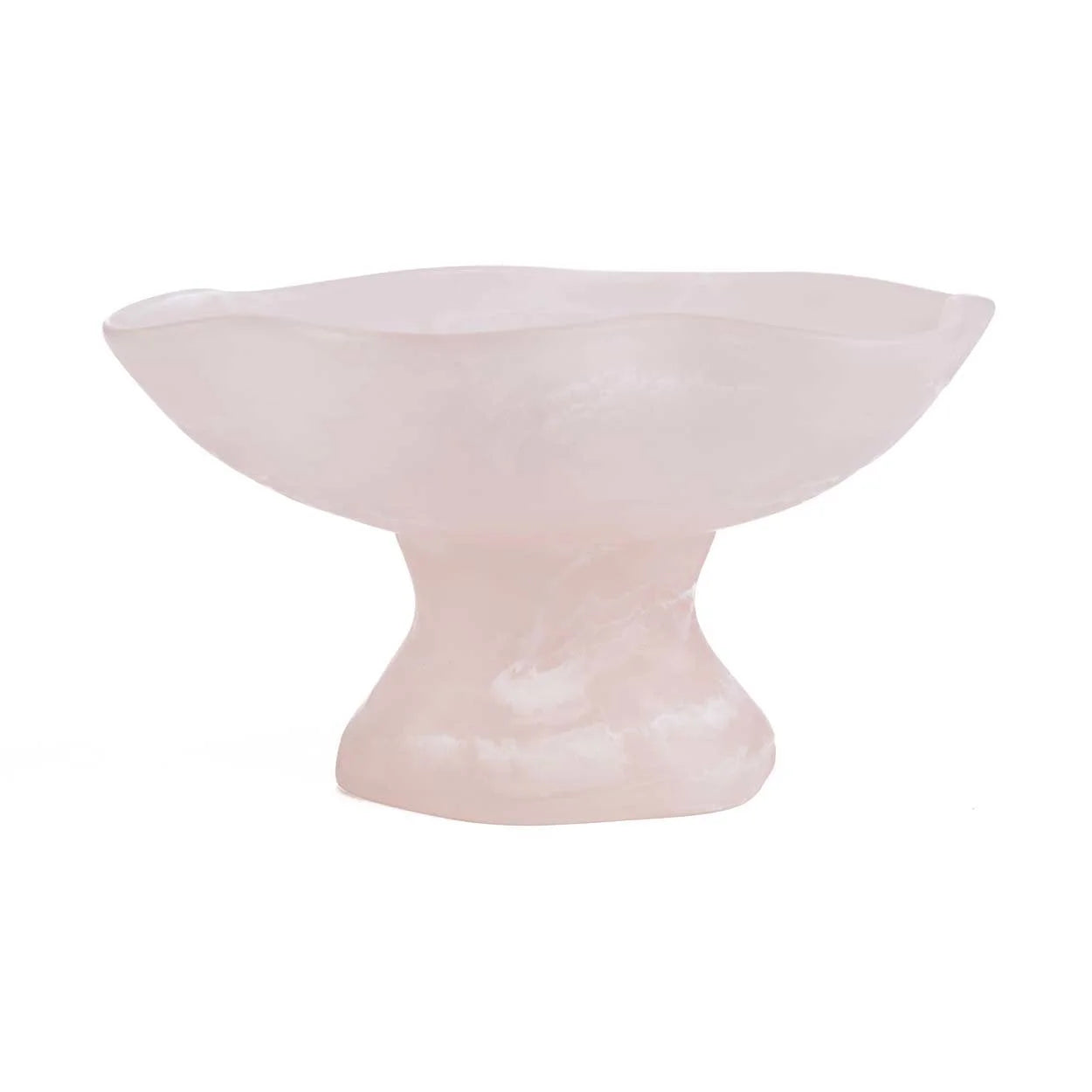 Coupe décorative en résine rose marbrée translucide sur pied organique sculptural