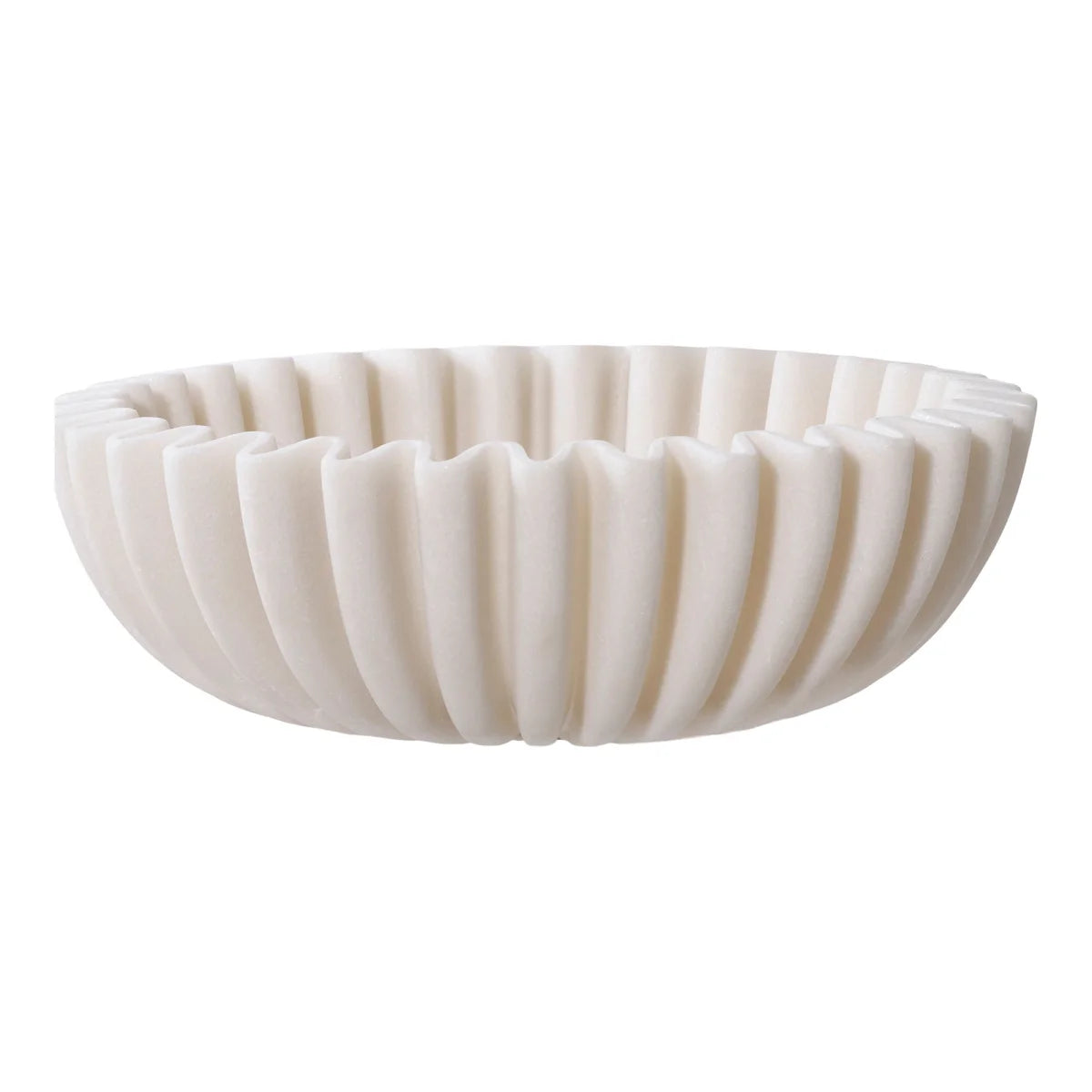 Bol céramique beige cannelé mat à bord ondulé, finition brillante