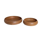 Deux bols en bois massif teck fini naturel, grain visible, Ø37 cm