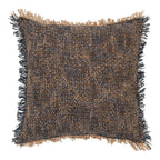 Coussin carré tressé bleu et brun avec franges pour la décoration intérieure