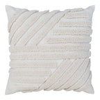 Coussin décoratif écru en coton à motif géométrique tufté