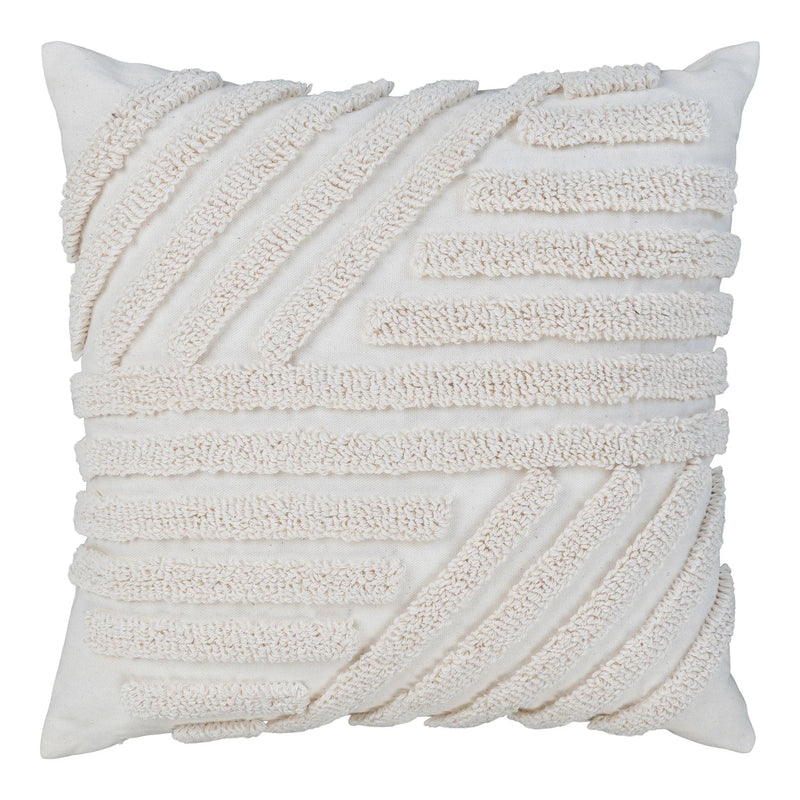 Coussin décoratif écru en coton à motif géométrique tufté