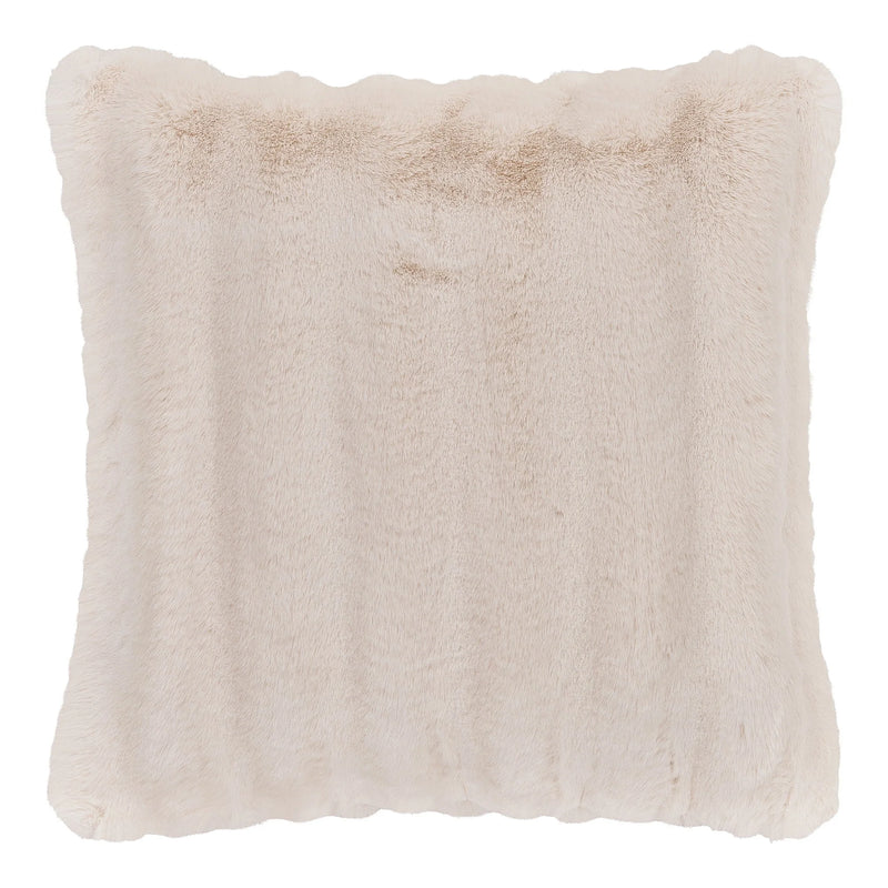 Coussin décoratif en fausse fourrure écrue moelleuse carré