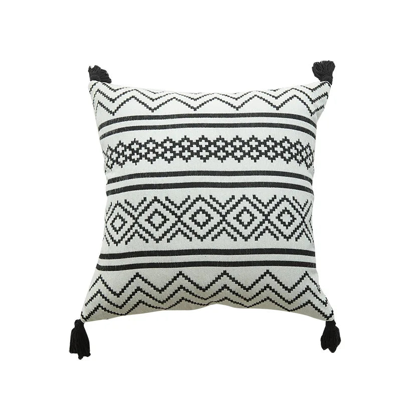 Coussin ethnique noir et blanc carré
