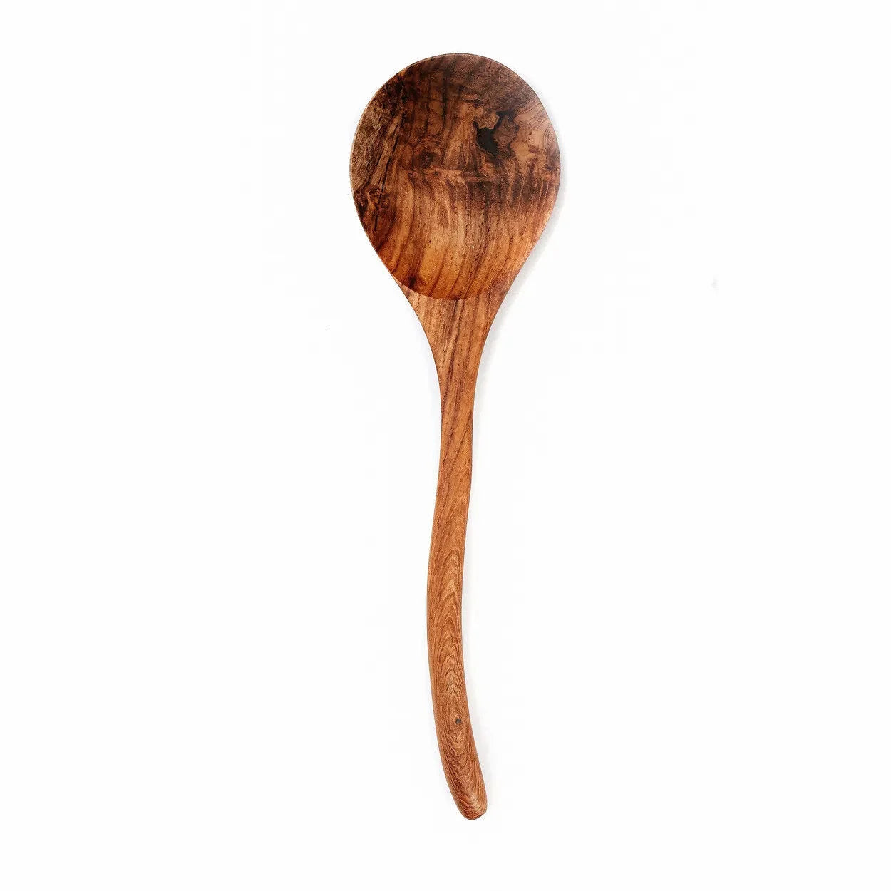 Cuillère en racine de teck avec bol rond et manche courbé pour cuisine naturelle