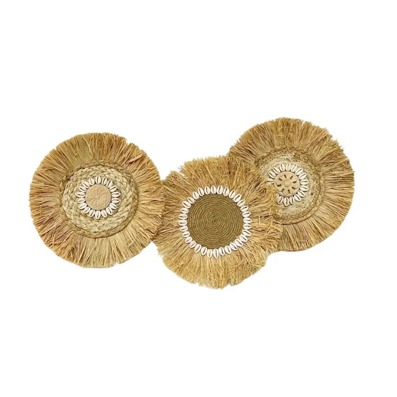 Déco murale ronde en raphia naturel 30x30cm