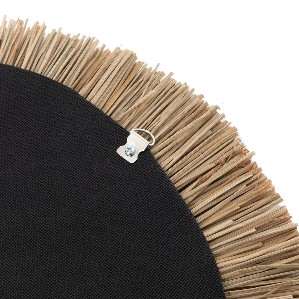 Miroir rond en paille avec franges en s’il, décoration murale naturelle