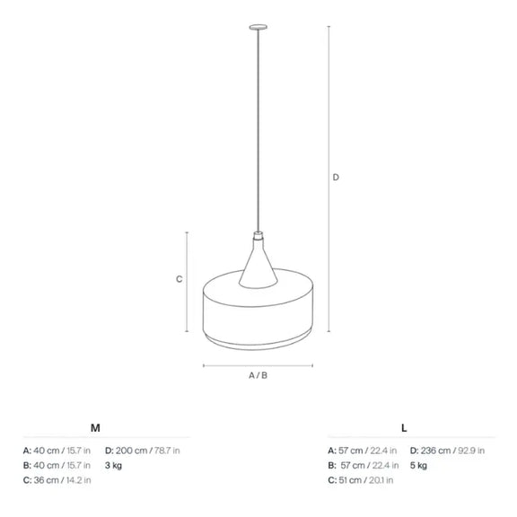 Schéma technique de la suspension en rotin tressé avec dimensions et poids.