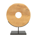 Sculpture en bois rustique sur support en métal noir pour décoration H60 cm