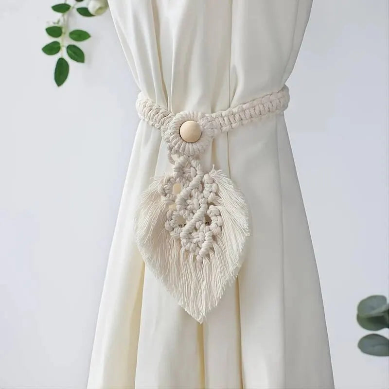 Embrasse rideau feuille en coton avec perles en bois.
