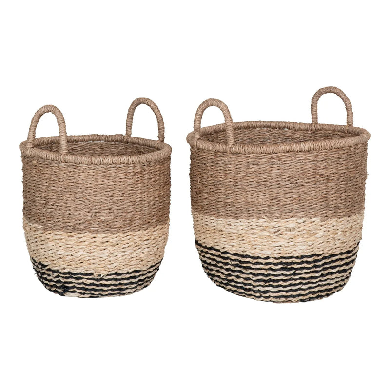 Ensemble de 2 paniers en jonc de mer naturel et noir