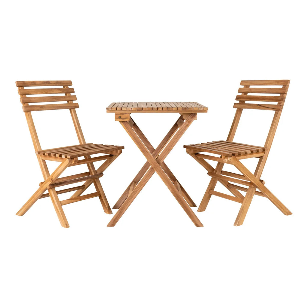 Table pliante bistrot en teck naturel avec 2 chaises