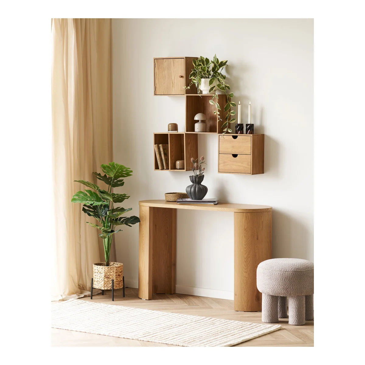 Étagère murale en bois de chêne clair avec tiroirs 30x30 cm