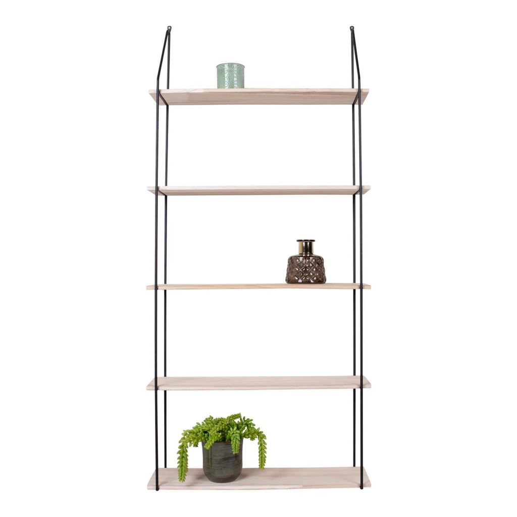 Étagère murale minimaliste en bois clair et métal noir, 65x17 cm