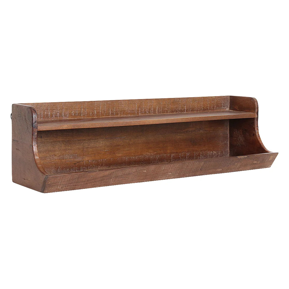 Étagère murale en bois recyclé brun, 2 niveaux galbés, 80x22 cm