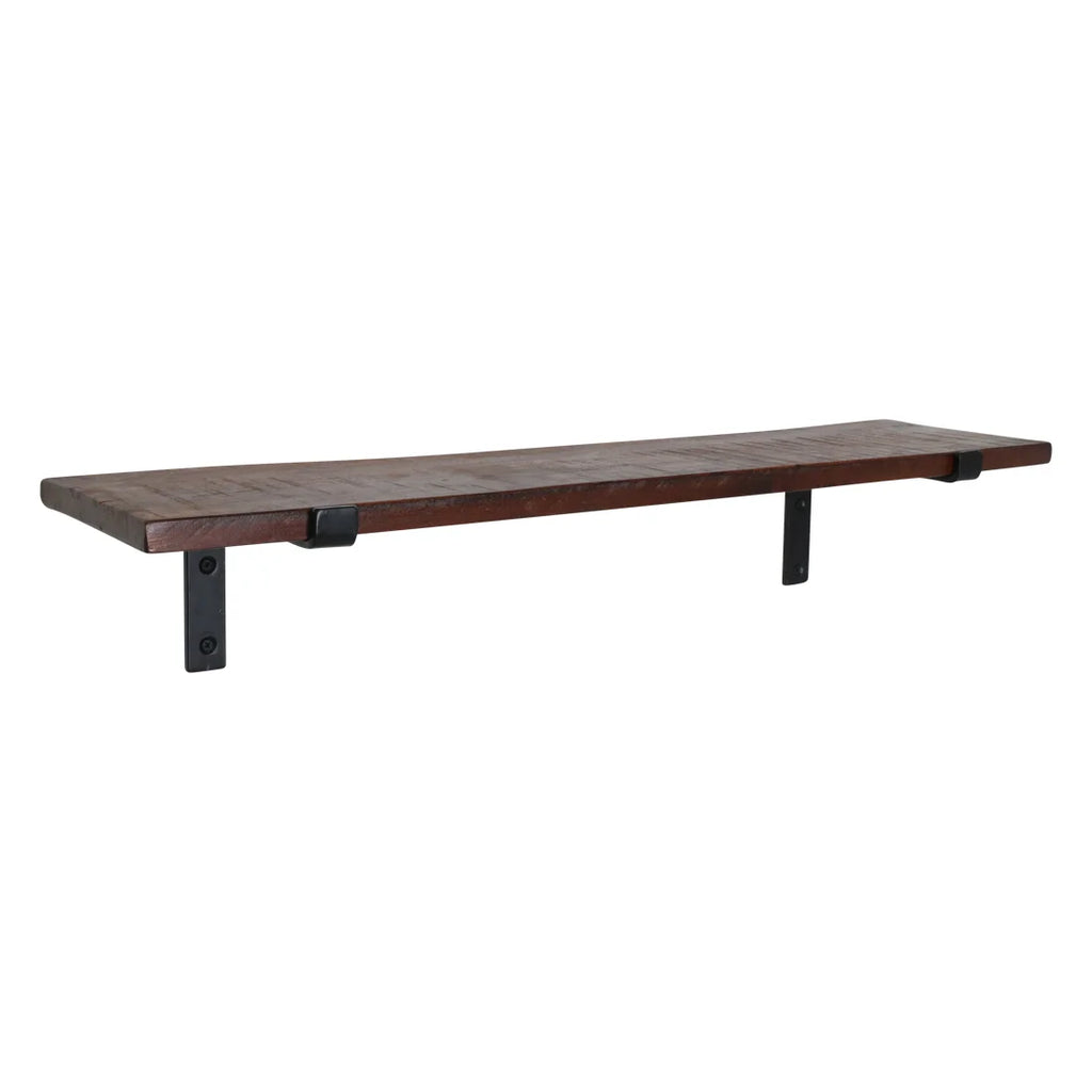 Étagère murale bois recyclé brun 80x18 cm avec étagère bois rustique et supports métal noir