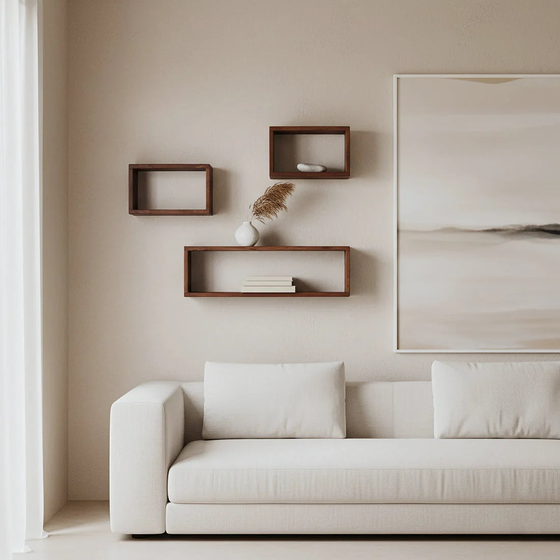 Étagère murale en bois recyclé brun, 70x15 cm, minimaliste asymétrique
