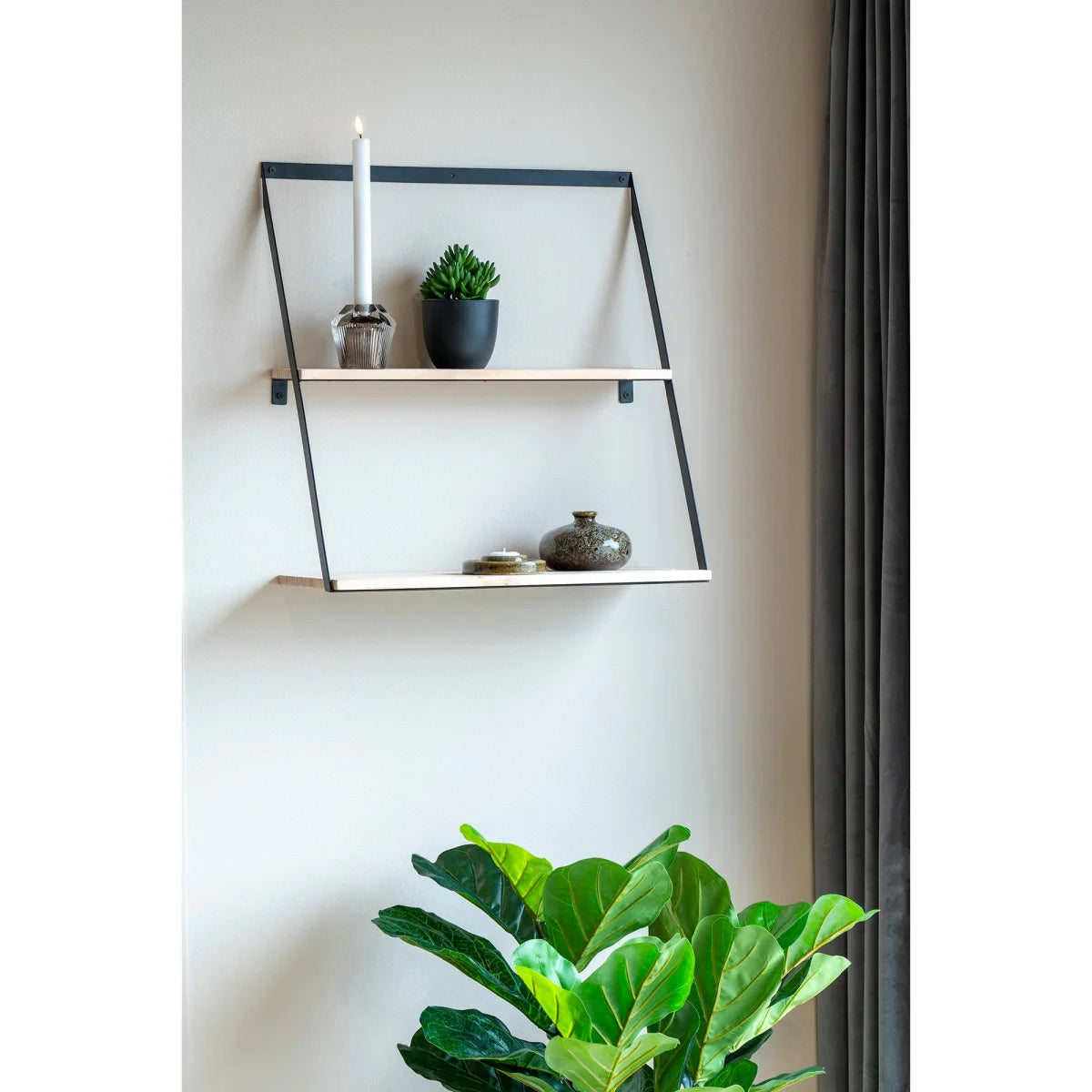 Étagère murale en pin et acier 50x21 cm à double étage