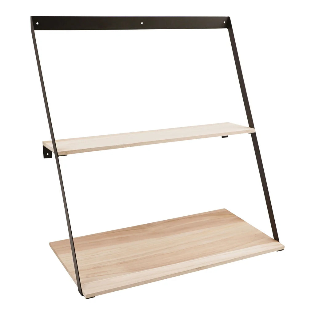 Étagère murale moderne 2 niveaux en pin et acier noir 50x21 cm