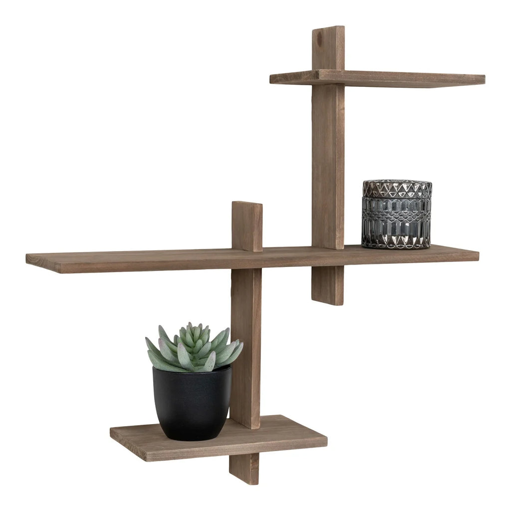 Étagère murale en pin asymétrique, bois naturel, 53x15x56 cm