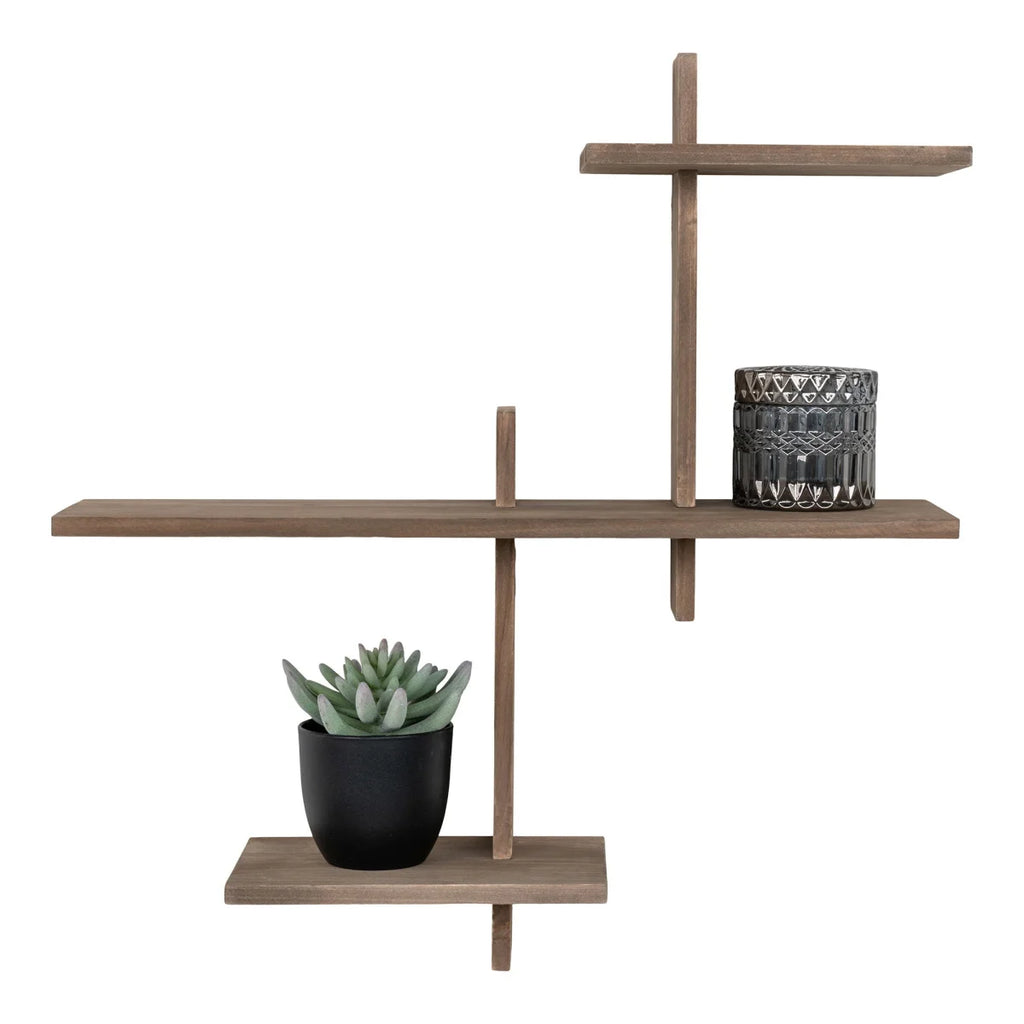 Étagère murale en pin asymétrique gris vieilli, 53x15x56 cm