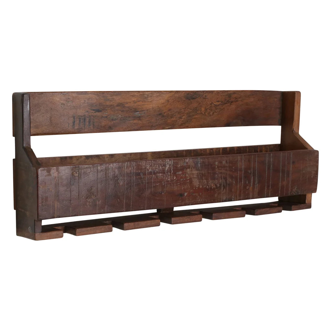 Étagère murale porte-bouteilles bois recyclé brun vieilli 60x28 cm
