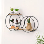 Étagère murale ronde en métal et bois noir