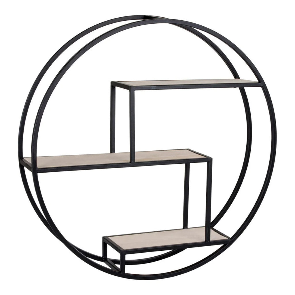 Étagère murale ronde en métal noir et bois naturel Ø62 cm