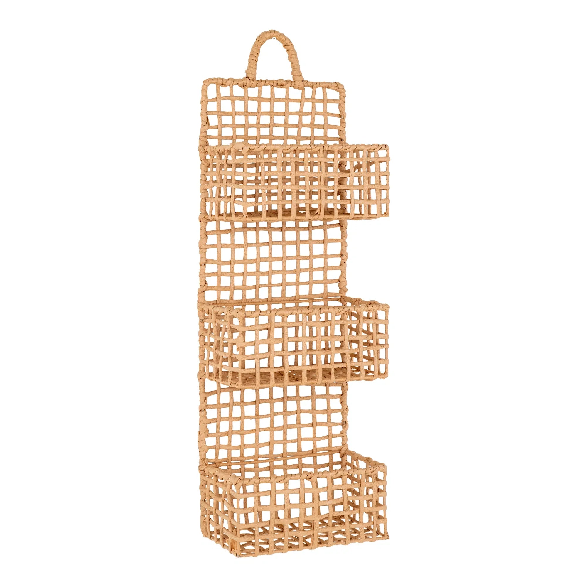 Étagère murale en rotin tressé naturel avec poignée – 25x15x70 cm