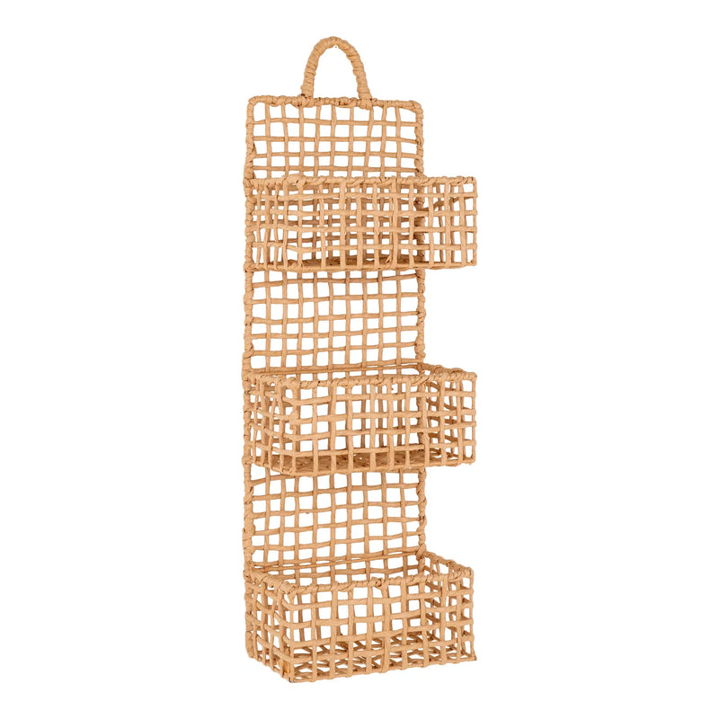 Étagère murale en rotin tressé naturel avec poignée – 25x15x70 cm
