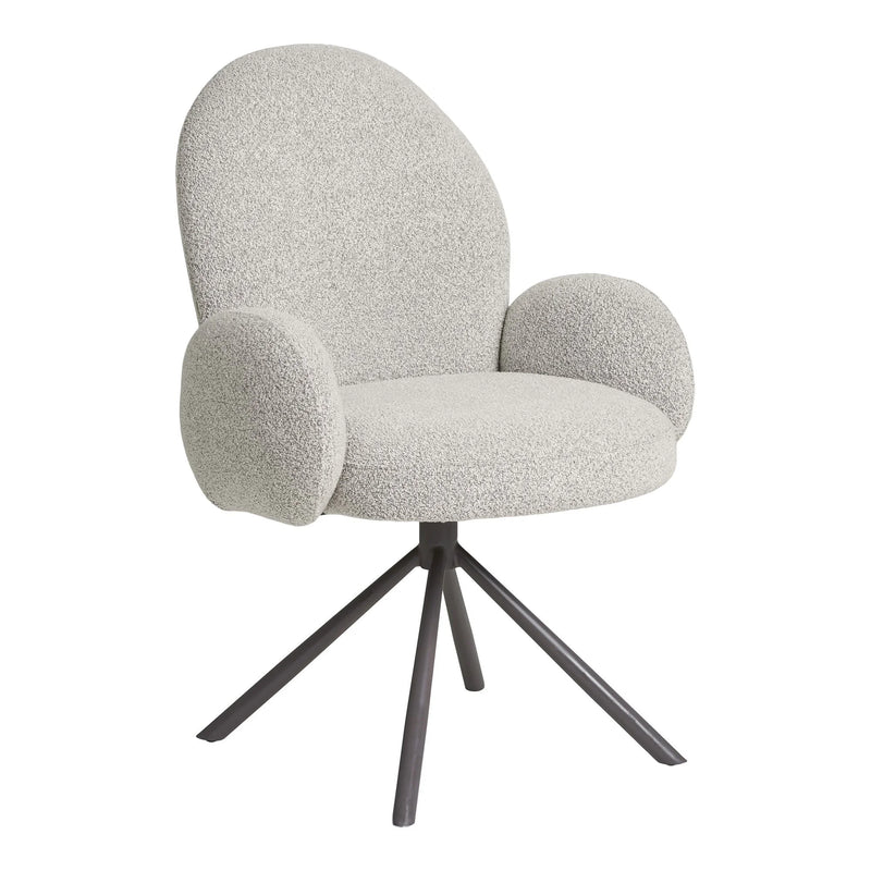 Fauteuil bouclé gris clair pivotant avec accoudoirs enveloppants
