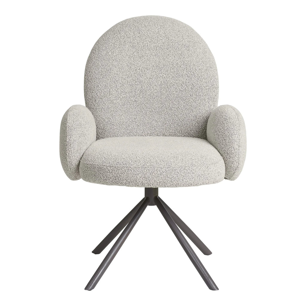 Fauteuil bouclé gris clair pivotant avec accoudoirs enveloppants