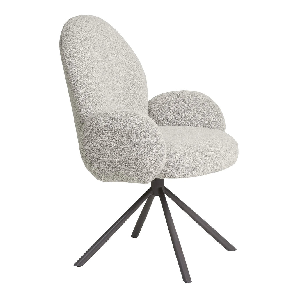 Fauteuil bouclé gris clair pivotant avec accoudoirs enveloppants