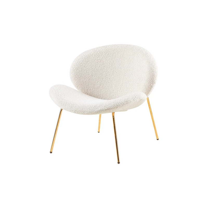 Fauteuil lounge bouclé écru pieds dorés forme coquille – Set de 2